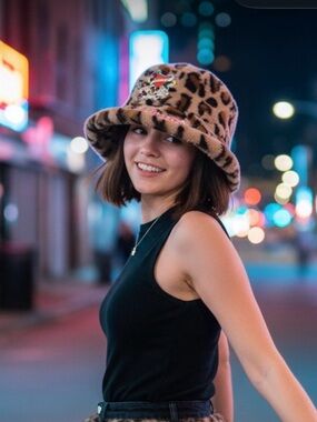 Ed Hardy Leopard Faux Fur Bucket Hat Love Kills Slowly Y2K NWT OS